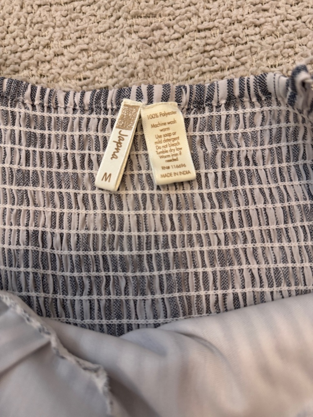 Japna Striped Wide Leg Jumpsuit Tie Front Smocked Back Medium - Picture 2 of 3